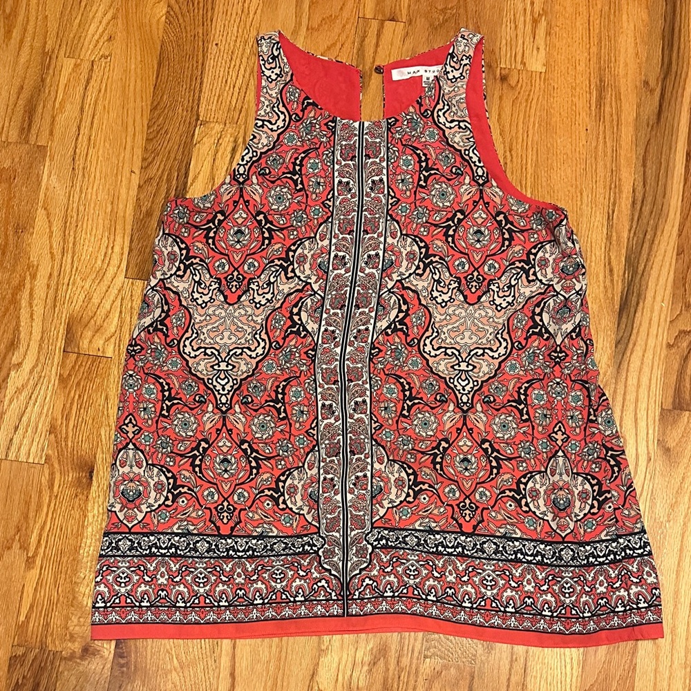 Max Studio Red and Black Patterned Tank Top